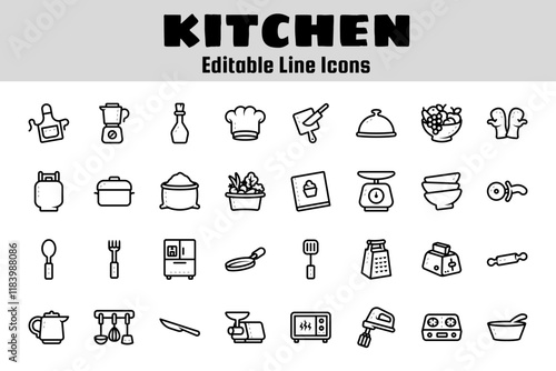 Kitchen stuff outline icon set