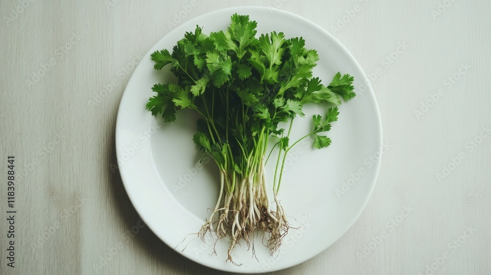 Fresh Cilantro on White Plate: A Culinary Delight Fresh Cilantro on White Plate: A Culinary Delight