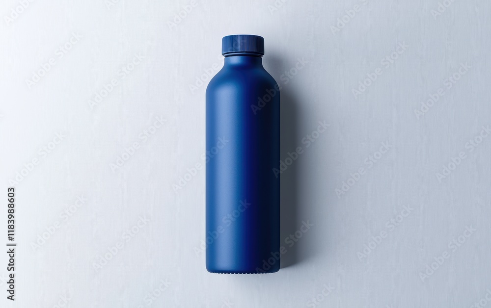 A bold blue reusable bottle with a matte finish placed horizontally on a crisp white backdrop A bold blue reusable bottle with a matte finish placed horizontally on a crisp white backdrop