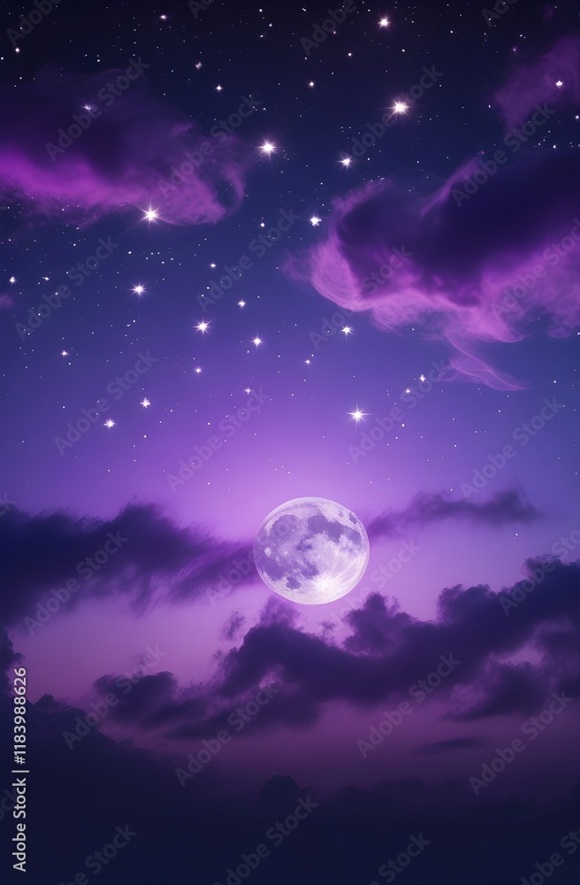 Fototapeta premium Atmospheric Mountain Lake Scene with Dramatic Clouds and Full Moon Light Wallpaper 