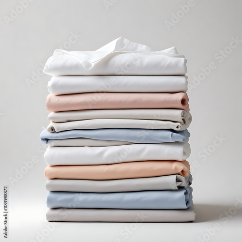 A stack of folded clothes on a white background 