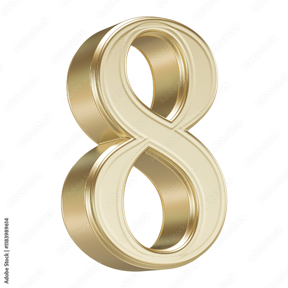Number 8 Sign Golden 3D Render Number 8 Sign Golden 3D Render