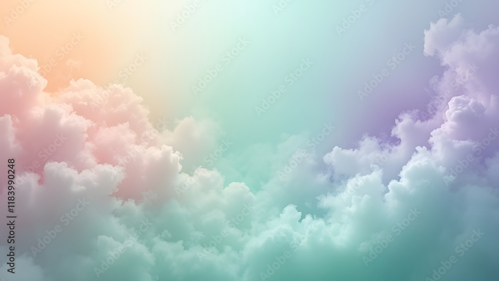 Fototapeta premium Dreamy Pastel Cloud Background, Soft Swirling Peach, Lavender, Mint & Teal Gradient