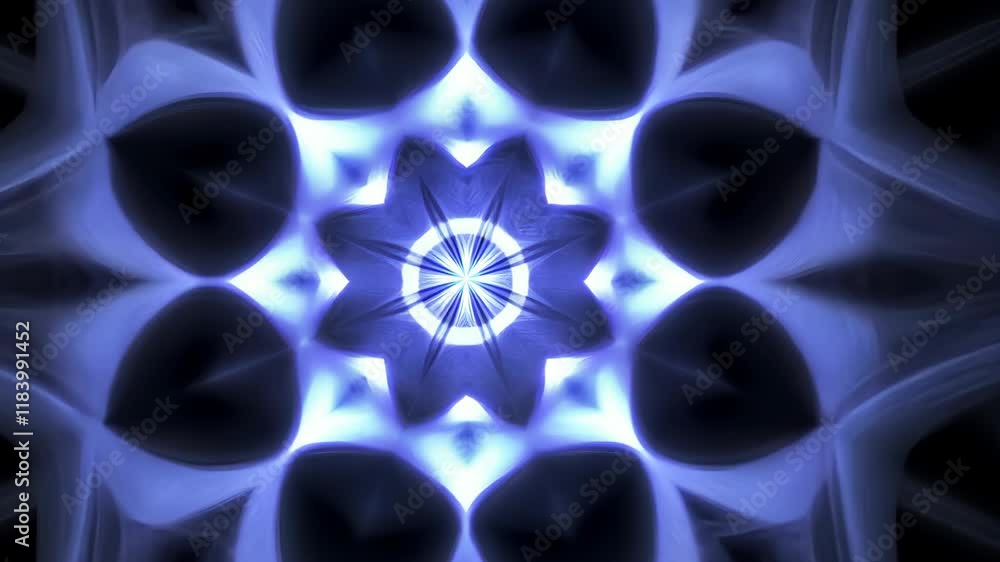 Abstract pattern with blue and white elements creating a kaleidoscopic effect in a symmetrical design