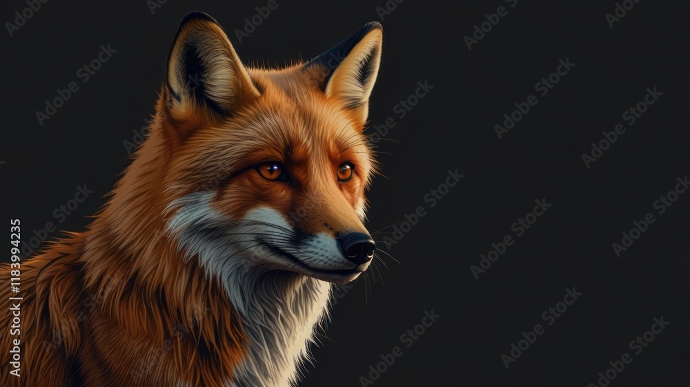 Fototapeta premium Close-up portrait of a red fox, with a warm, golden light highlighting its features.