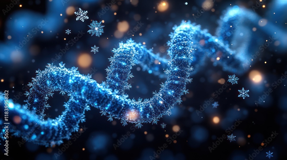 Frozen DNA helix, winter background, science, abstract Frozen DNA helix, winter background, science, abstract