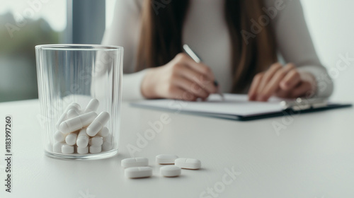 tabletten, kopfweh, kopfschmerzen, grippe,m angst, depressionen, tableten, medizin, sucht, süchtig, tabelttenabhängig, business, computer, büro, laptop, hand, arbeiten, frau, leute, business-man, arbe photo