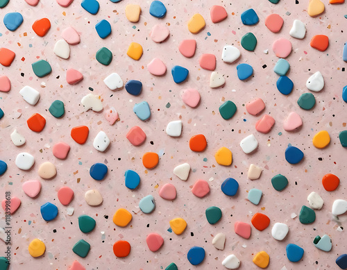 A terrazzo surface with multicolored chips.