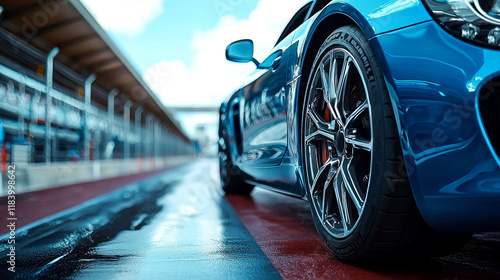 Blue Sports Car on a Race Track: Speed, Power, and Design