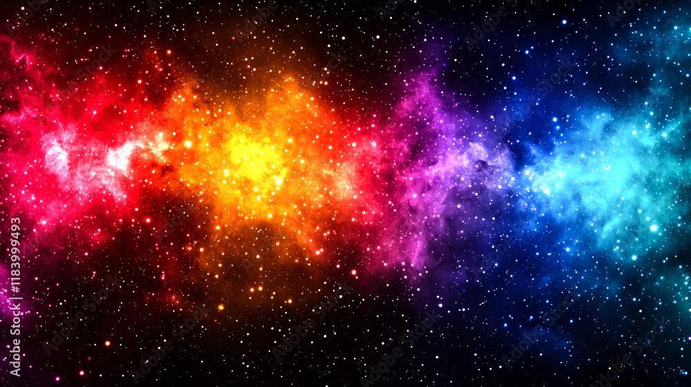 Naklejka premium Cosmic Nebula: A Vibrant Symphony of Colors in the Universe