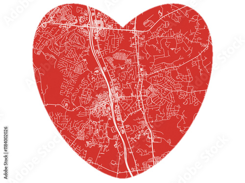 Heart-Shaped Map of Huntersville  North Carolina, USA in Bold Red and White Design. photo