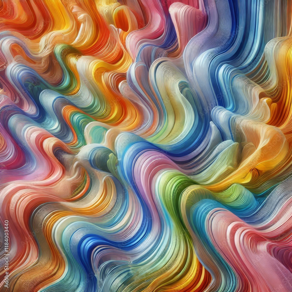 Vibrant colorful wavy abstract background of textured translucent fabric layers
Vibrant colorful wavy abstract background of textured translucent fabric layers