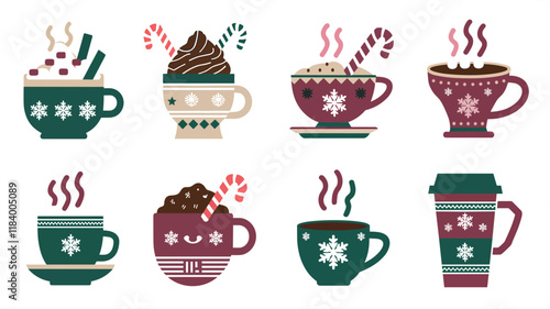 A vector icon set of festive winter beverages 