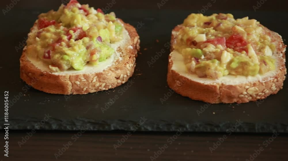 Avocado Toast with Cream Cheese Close-Up Avocado Toast with Cream Cheese Close-Up