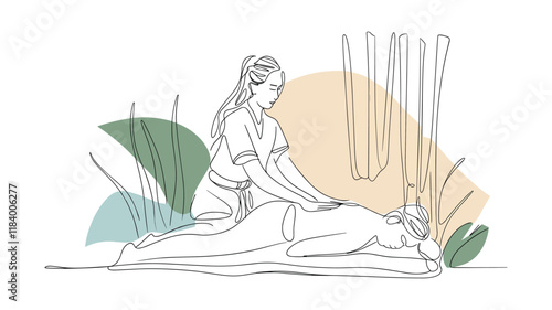 Continuous one Line Art Thai Massage, vector illustration