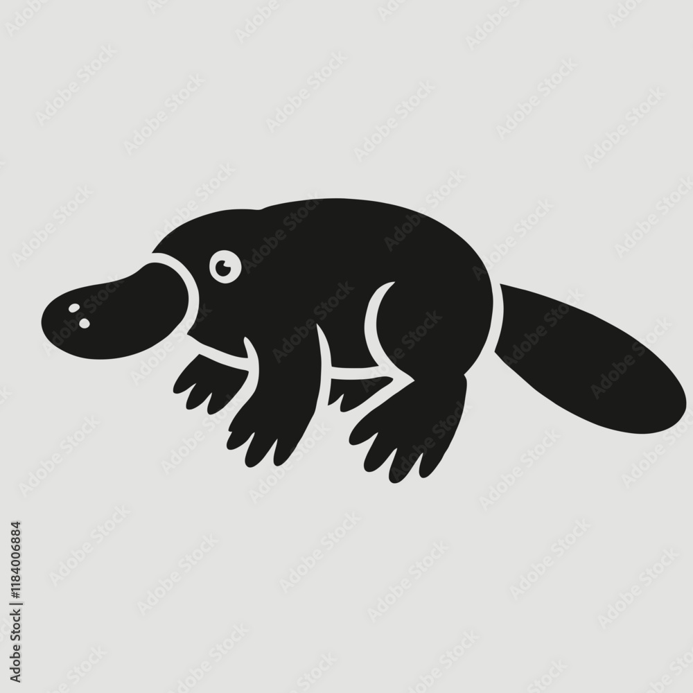 very simple flat and minimalist Platypus silhouette in black on a white background very simple flat and minimalist Platypus silhouette in black on a white background