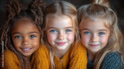 Diverse girls smiling, studio portrait, friendship, autumn photo