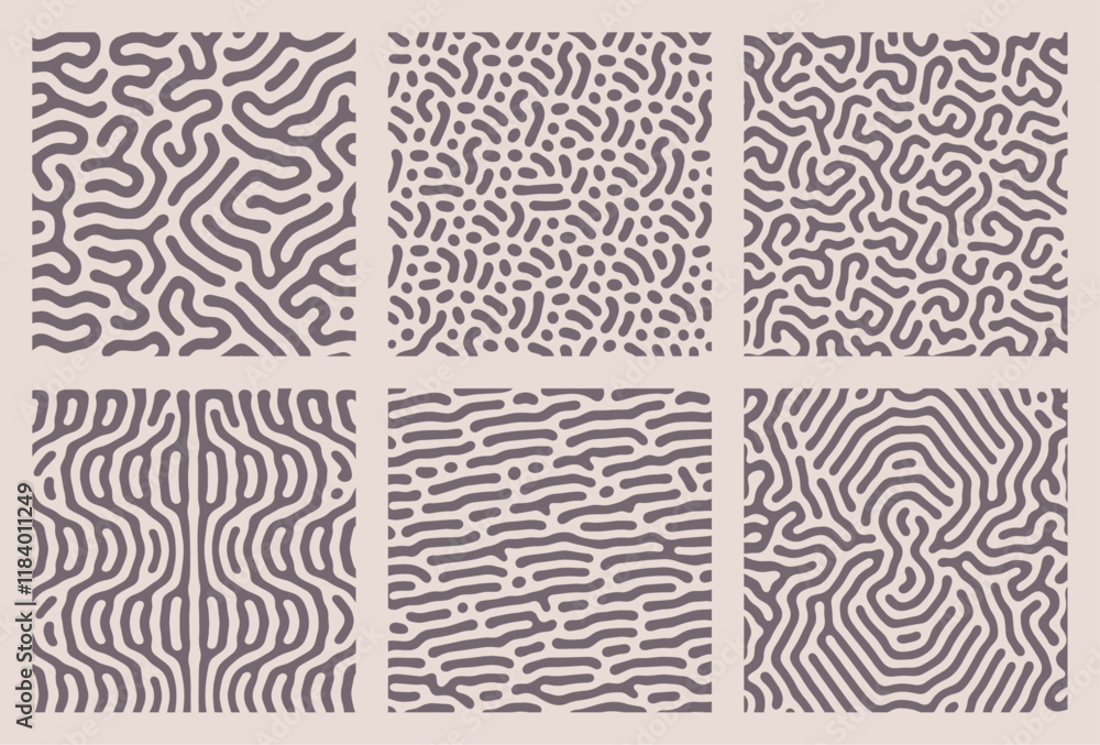Fototapeta premium set of brown organic turing abstract lines pattern background. pack collection design