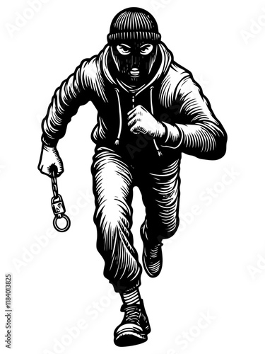 Masked Criminal Running with Handcuffs vector