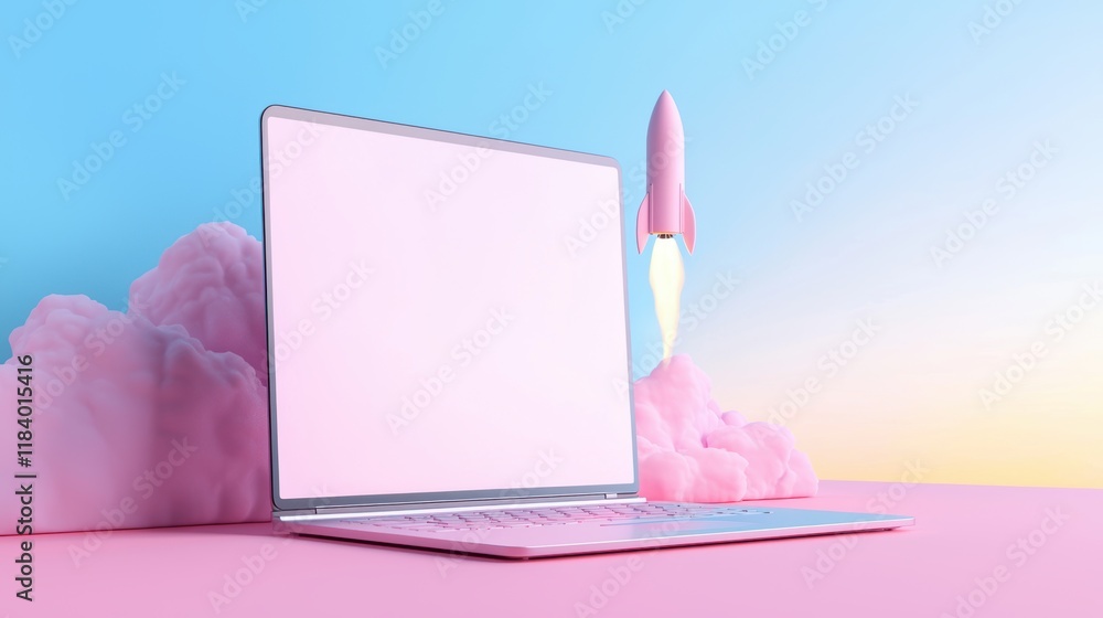 A sleek, modern laptop with a blank screen reflecting a miniature rocket launching into a vibrant sunset sky, signifying the boundless opportunities in the world of startups. A sleek, modern laptop with a blank screen reflecting a miniature rocket launching into a vibrant sunset sky, signifying the boundless opportunities in the world of startups.