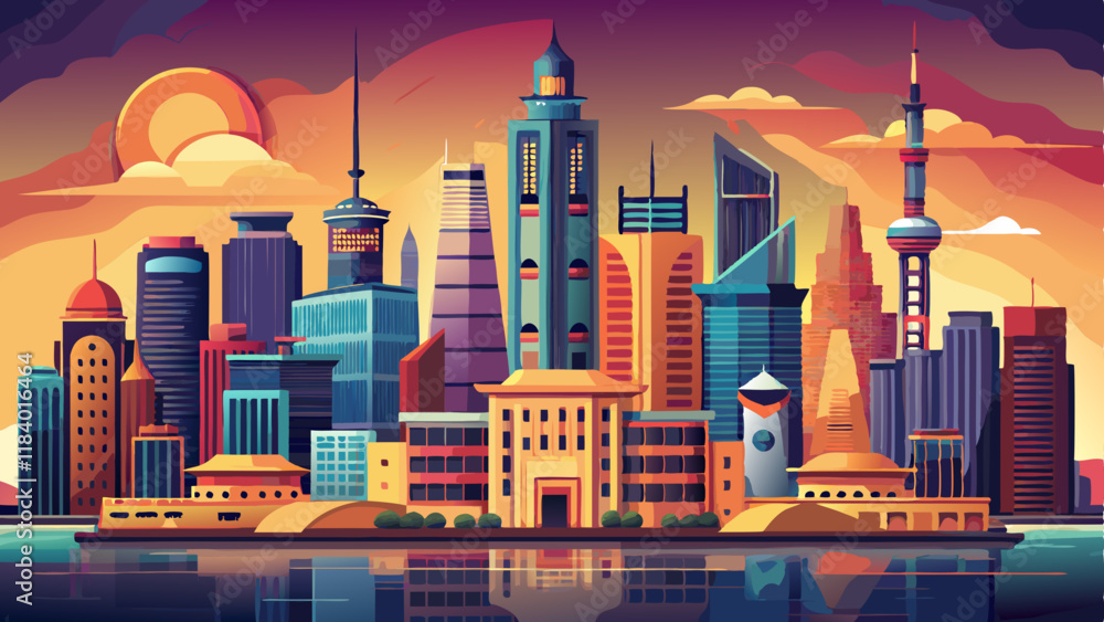 Obraz premium Shanghai The Bund historical old colonial buildings, Shanghai city skyline and skyscraper, sunrise on The Bund, China.