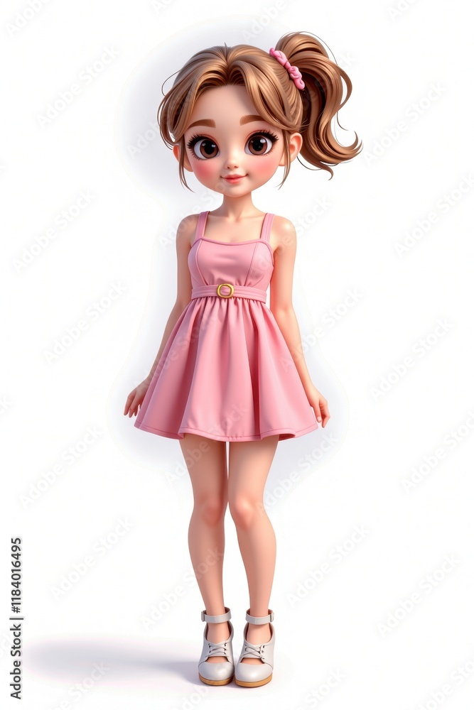 Adorable Cartoon Girl in Pink Dress 3D Render Full Body Portrait Adorable Cartoon Girl in Pink Dress 3D Render Full Body Portrait
