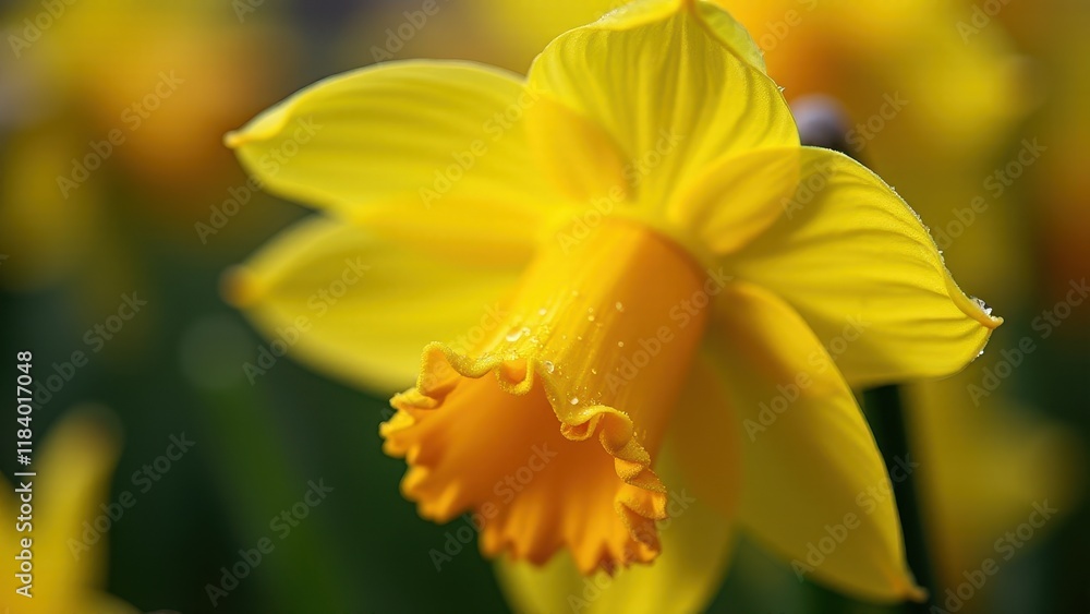 Fototapeta premium Bright Yellow Daffodil Flower Close-Up with Green Background
