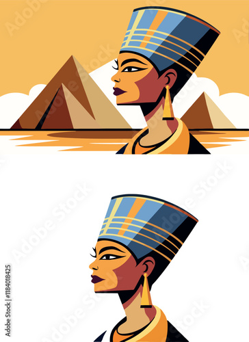 Majestic nefertiti observing the pyramids of giza in ancient egypt