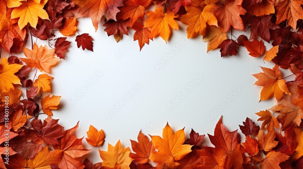 Fototapeta premium Autumn Leaves Frame Chaos of Warm Colors, Natural Beauty Displaying Shades of Orange, Red, and Yellow Against a Clean Background