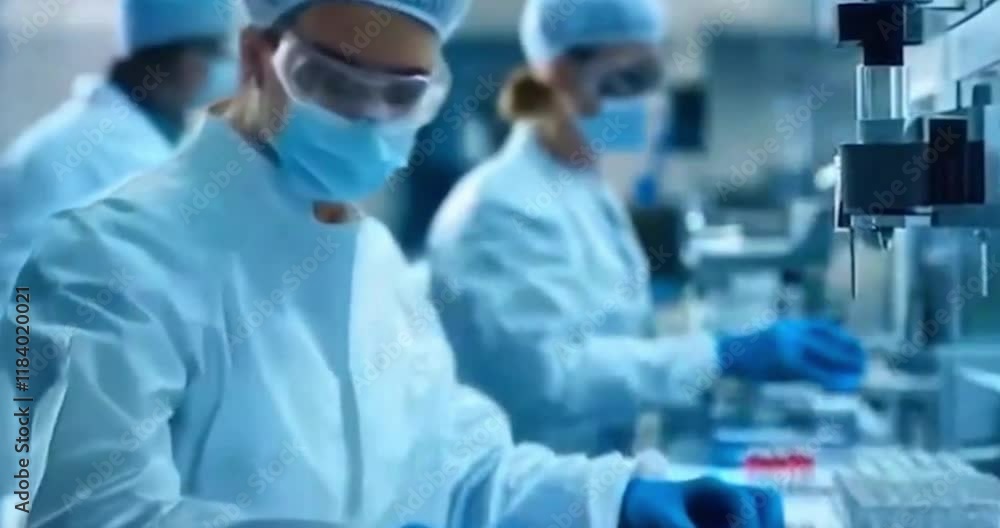 pharmaceutical or biomedical research laboratory, showcasing advanced equipment and researchers working in sterile cleanroom environments. The scene includes scientists wearing full PPE or cleanroom pharmaceutical or biomedical research laboratory, showcasing advanced equipment and researchers working in sterile cleanroom environments. The scene includes scientists wearing full PPE or cleanroom