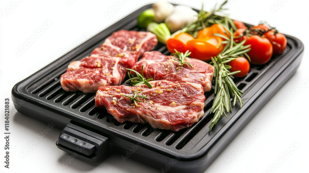 Grilled Perfection: Meat, Rosemary, and Vegetables on Electric Grill
Grilled Perfection: Meat, Rosemary, and Vegetables on Electric Grill