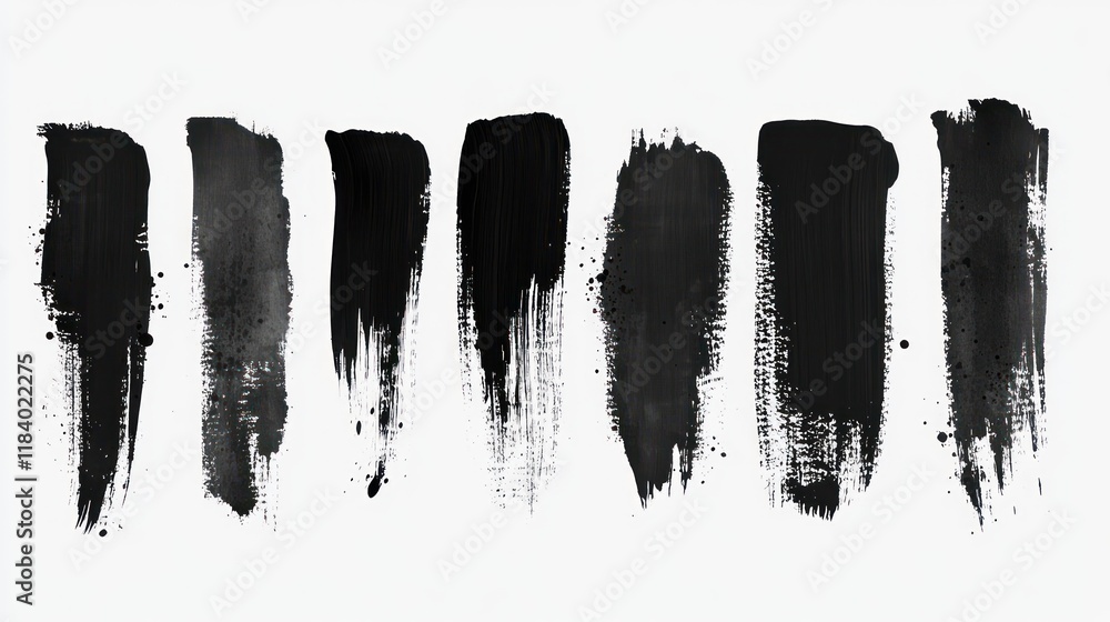 Black paint strokes, textured, white background, design element Black paint strokes, textured, white background, design element