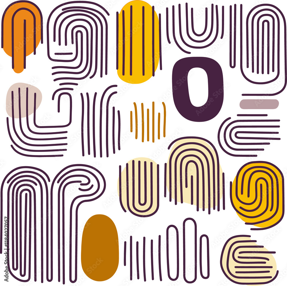 Abstract Geometric Pattern with Curved Lines and Bold Colors Abstract Geometric Pattern with Curved Lines and Bold Colors