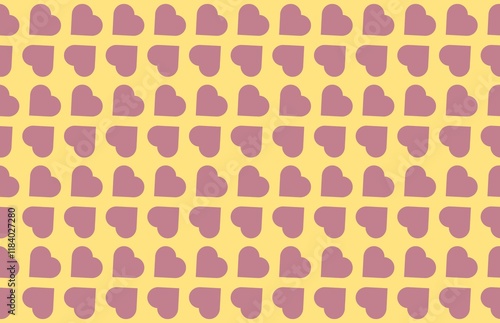 Mauve Hearts on Pastel Yellow Seamless Background.