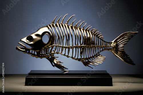 Metallic fish skeleton figu...