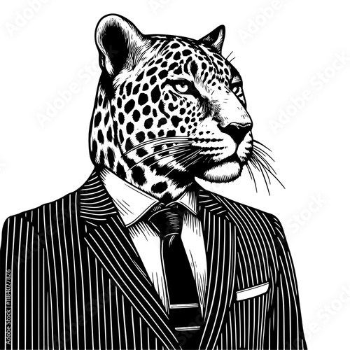 Leopard businessman in Suit engraving vector