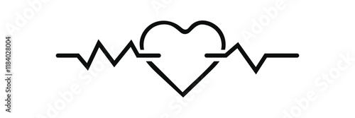 Heart beat icon set. Heart shape with pulse line.