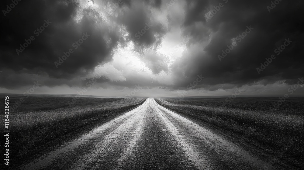 Fototapeta premium American horizon shot of a single road