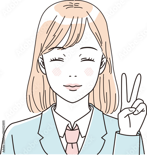 ビューティー　さわやかな制服の女子学生の上半身のイラストレーション