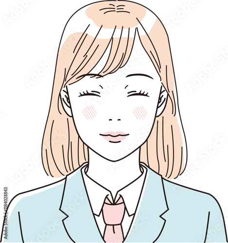ビューティー　さわやかな制服の女子学生の上半身のイラストレーション