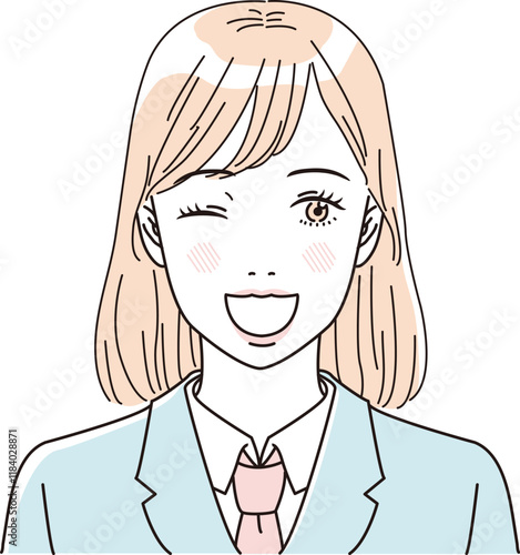 ビューティー　さわやかな制服の女子学生の上半身のイラストレーション