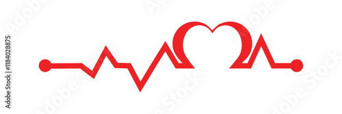 Heart pulse. Red and white colors. Heartbeat lone, cardiogram. Beautiful healthcare, medical background. Modern simple design. Icon. sign or logo. Flat style vector illustration.
