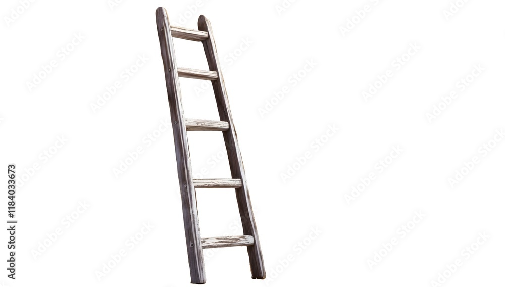 Antique Wooden Ladder Against White Background Antique Wooden Ladder Against White Background