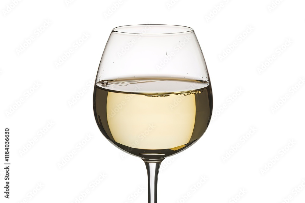 An isolated, empty wine glass with a white background