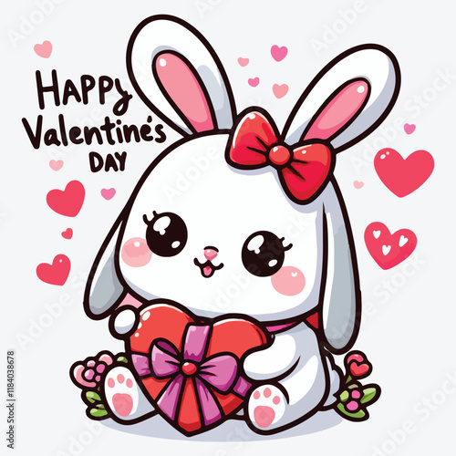 Cute rabbit with heart on Happy Valentine's day card stock illustration