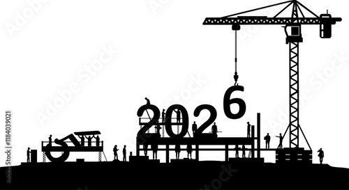 Vektor Silhouette - Jahreswechsel von 2025 auf 2026 - Aufbau