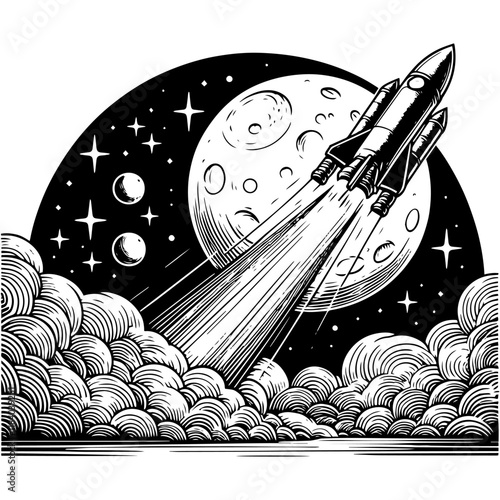 Rocket Launching into Starry Night Sky vector