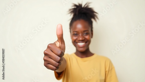 A Smiling Woman Giving a Thumbs Up Gesture photo