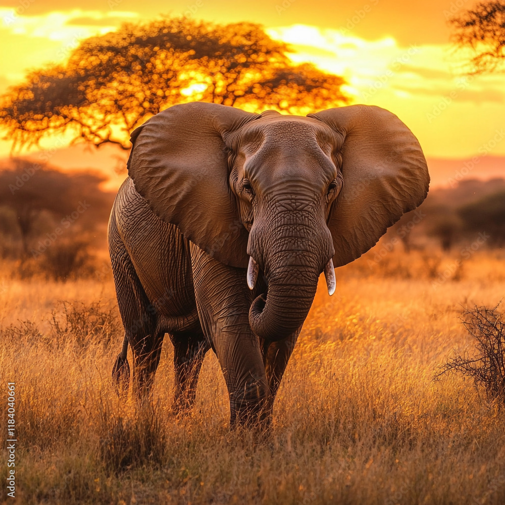 Obraz premium elephant showcasing powerful presence anf beauty of landscape