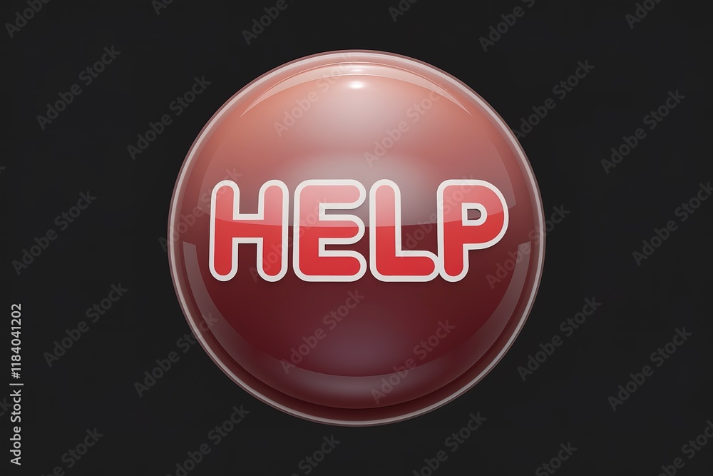 a large, round button with the red text Help on it. a large, round button with the red text Help on it.